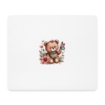 Bär mit Blumen und Schmetterlingen - Mousepad (Querformat) - Weiß - Vorne