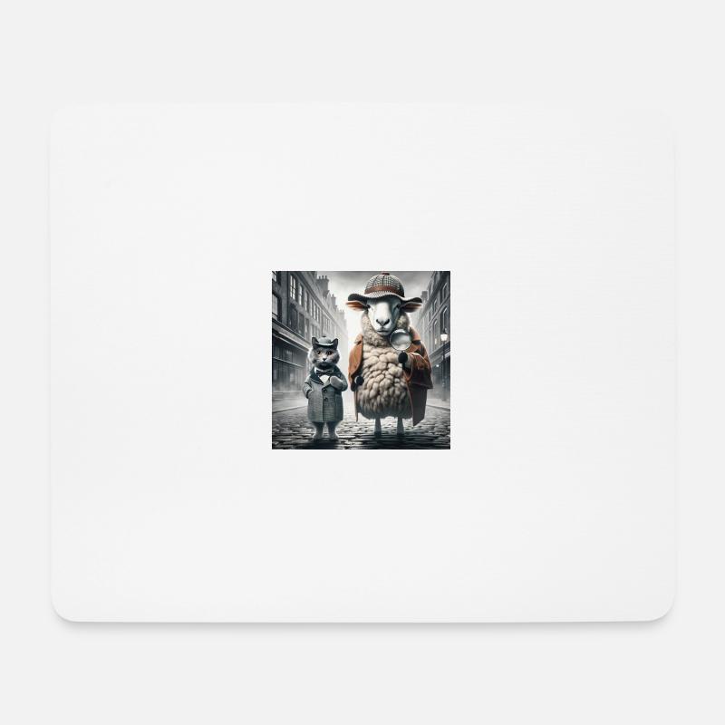 🕵️‍♂️ Detektiv-Schaf und Katzen-Watson🐑🔍🐱 - Mousepad (Querformat) - Weiß