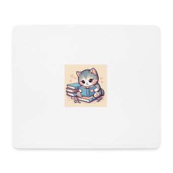 Katze mit Bücher - Mousepad (Querformat) - Weiß - Vorne