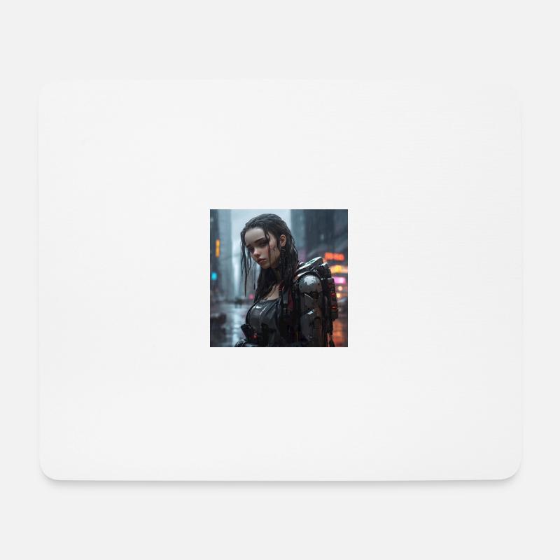 Cyberpunk Girl in rain - Mousepad (Querformat) - Weiß
