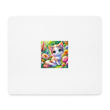 Eine süße Anime Katze in einem Blumengarten - Mousepad (Querformat) - Weiß - Vorne