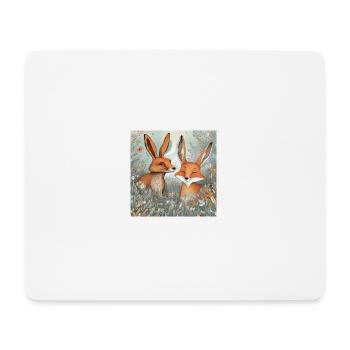 Lièvre et renard - Tapis de souris (format paysage) - blanc - Devant