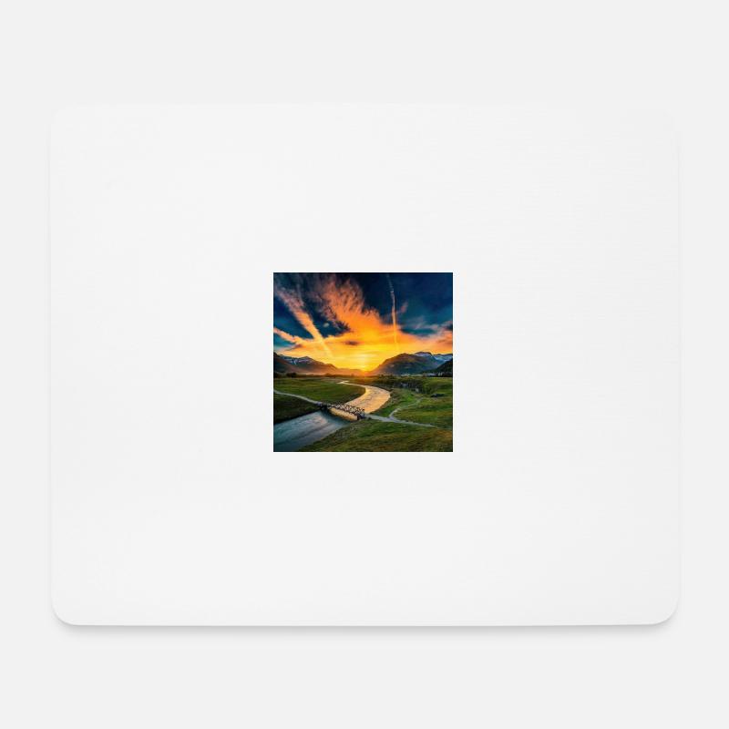 Landscape with sunset - Mouse Pad (horizontal) - white