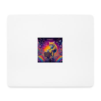 Bicycle Day. Katze psychodelisch mit Fahrrad - Mousepad (Querformat) - Weiß - Vorne