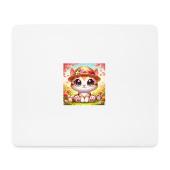 Süsses Kätzchen im Frühling mit Blumenhut - Mousepad (Querformat) - Weiß - Vorne
