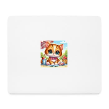 Cute summer kitten/towel beach with snacks - Mouse Pad (horizontal) - white - Front