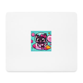 Süsse Weltraumkatze / Rakete und Lollipop - Mousepad (Querformat) - Weiß - Vorne
