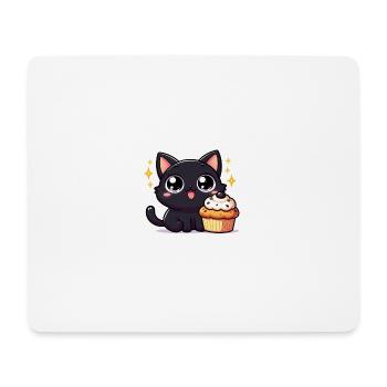 Sweet Kitty noir avec de grands yeux et Cupcake - Tapis de souris (format paysage) - blanc - Devant