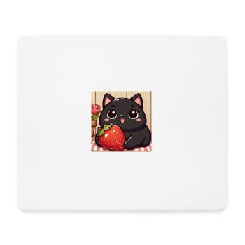Sweet Kitty Black à la fraise et à la fleur - Tapis de souris (format paysage) - blanc - Devant