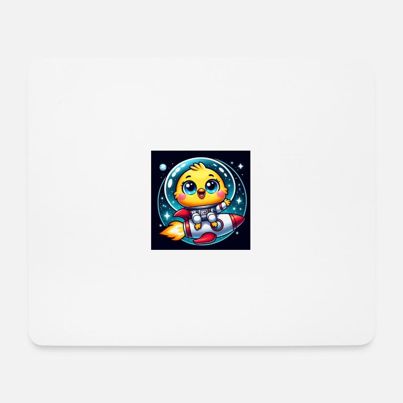 Space Küken auf einer Rakete im Weltall - Mousepad (Querformat) - Weiß