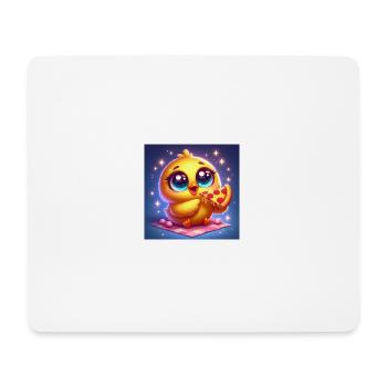 Cute chick with big eyes eating pizza - Mouse Pad (horizontal) - white - Front