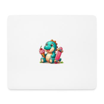Dino turquoise avec cornet de crème glacée et planche à roulettes - Tapis de souris (format paysage) - blanc - Devant