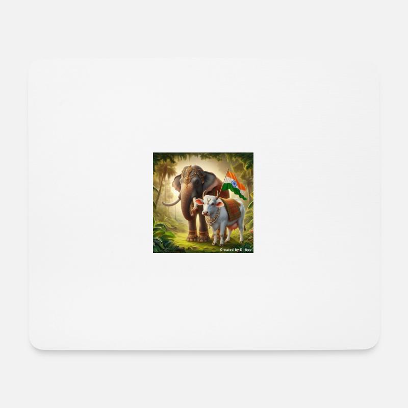 Sacred Indian cow with elephant - Mousepad (Querformat) - Weiß