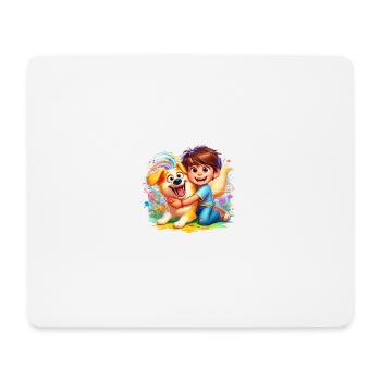 Boy with his colorful cute dog - Mouse Pad (horizontal) - white - Front