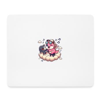 Cute pink dragon playing piano on a cloud - Mouse Pad (horizontal) - white - Front
