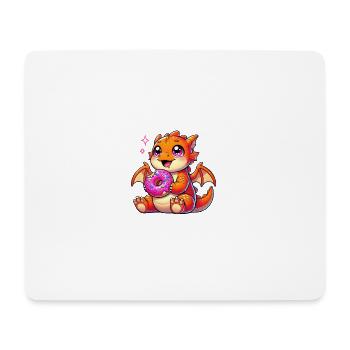 Bezaubernder Drache mit Donut - Comic Kunstwerk - Mousepad (Querformat) - Weiß - Vorne