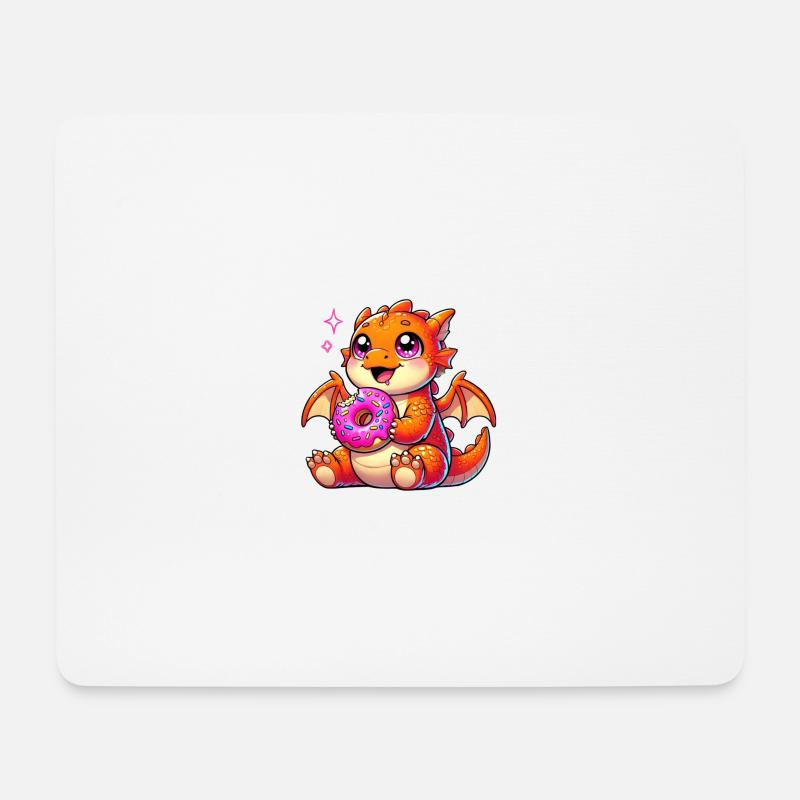 Bezaubernder Drache mit Donut - Comic Kunstwerk - Mousepad (Querformat) - Weiß