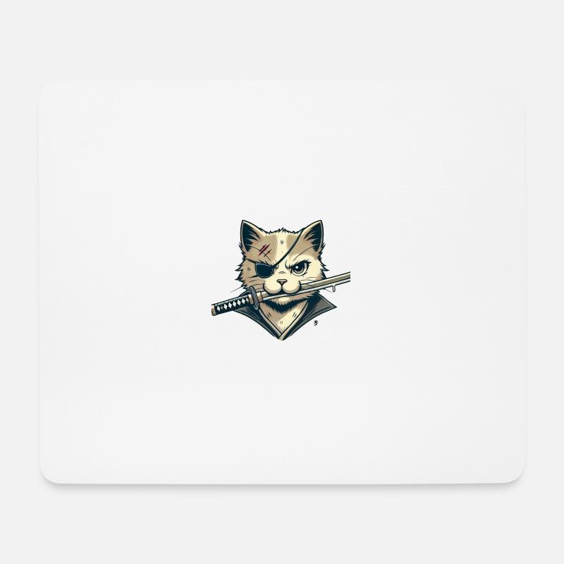 Katze mit Katana - Mousepad (Querformat) - Weiß