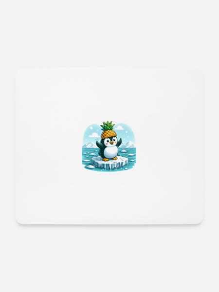 Witziger Pinguin mit Ananas auf Eisscholle - Mousepad (Querformat) - Weiß