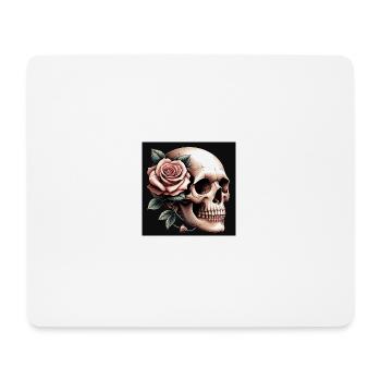 Totenkopf mit rosa Rose - Mousepad (Querformat) - Weiß - Vorne