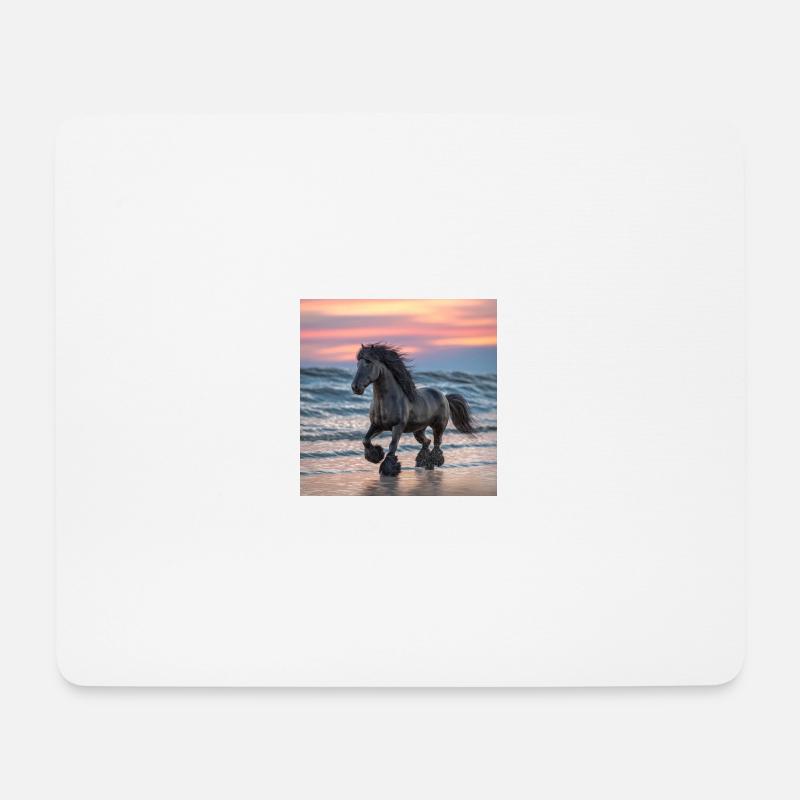 Friesian horse on the beach - Mouse Pad (horizontal) - white