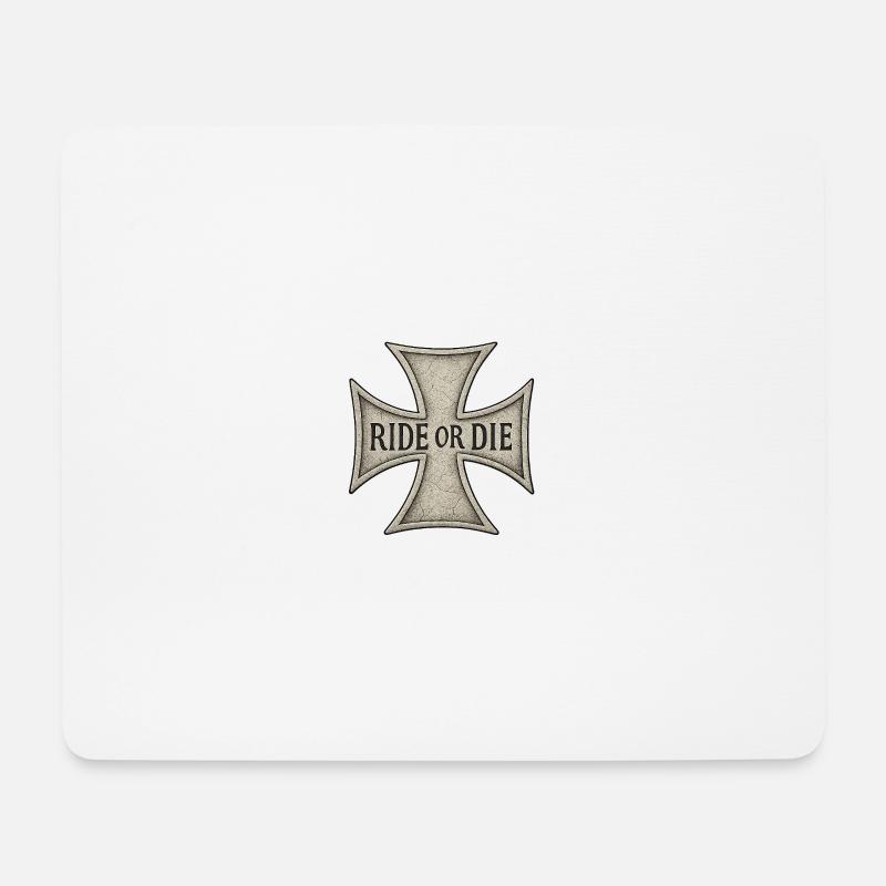 Maltese Cross Engraved RIDE OR DIE - Mouse Pad (horizontal) - white