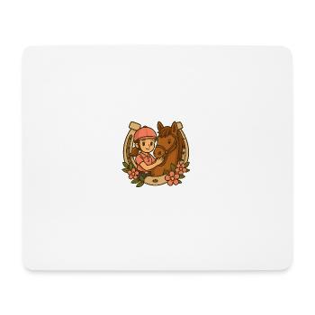 Petite cavalière et son cheval mignon - Tapis de souris (format paysage) - blanc - Devant
