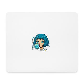 cheveux bleus, fille, chewing-gum, japonais, kawaii - Tapis de souris (format paysage) - blanc - Devant