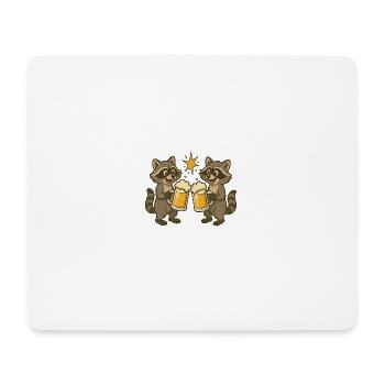 Racoon Trinkfreude Motiv - Mousepad (Querformat) - Weiß - Vorne