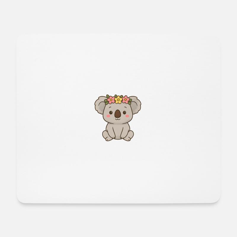 Mignon koala avec couronne de fleurs - Tapis de souris (format paysage) - blanc