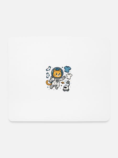 Space Cat Laundry – Kawaii Astronaut Shirt - Mousepad (Querformat) - Weiß