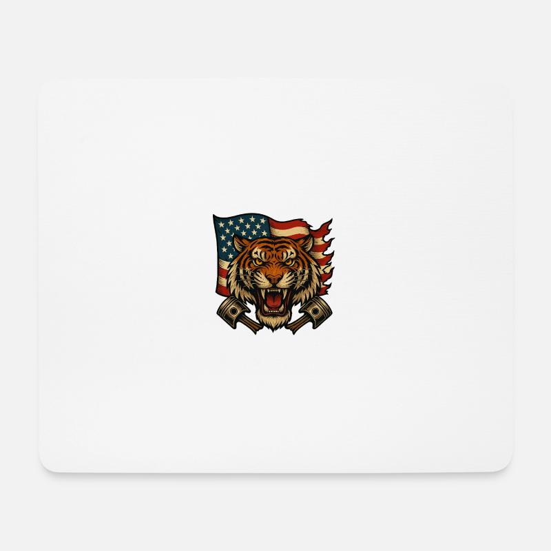 Patriot Tiger mit amerikanischer Flagge - Mousepad (Querformat) - Weiß