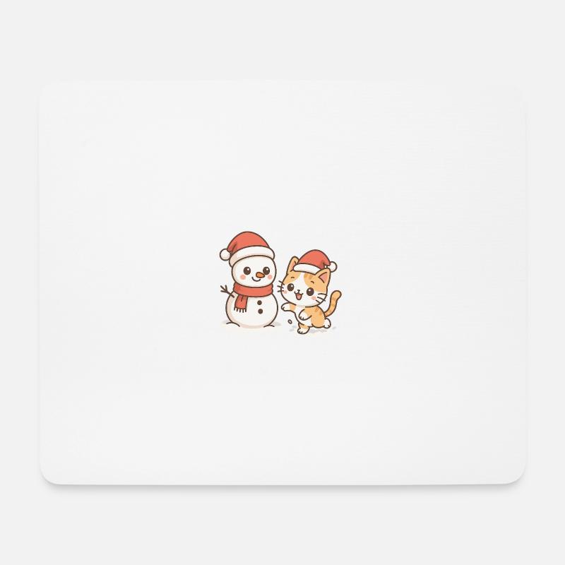 Niedlicher Weihnachts-Katzen-Schneemann - Mousepad (Querformat) - Weiß