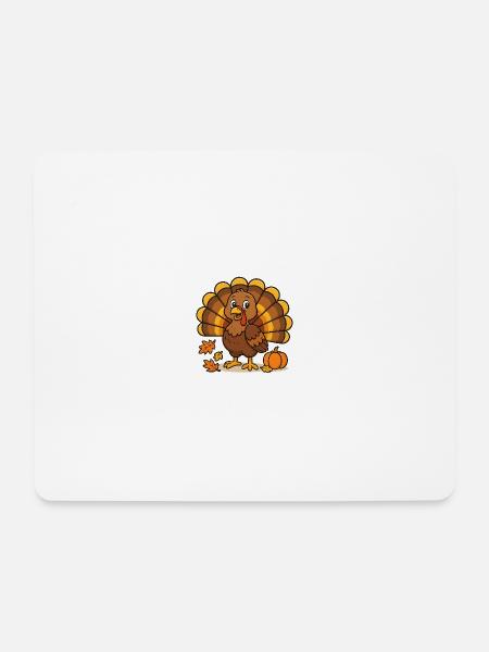 Autumnal cartoon turkey with pumpkin - Mouse Pad (horizontal) - white