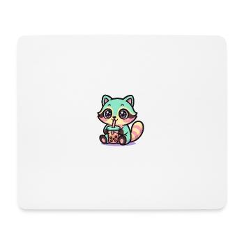 Kawaii Waschbär trinkt Boba Tee - Mousepad (Querformat) - Weiß - Vorne