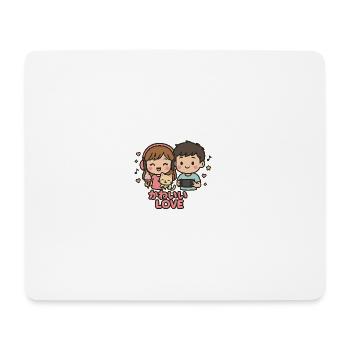 Kawaii Liebespaar mit Katze und Gaming - Mousepad (Querformat) - Weiß - Vorne