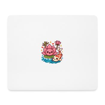 Koi und Lotus Kawaii Print - Mousepad (Querformat) - Weiß - Vorne