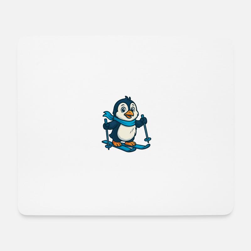 Pinguin auf Skiern mit Schal - Mousepad (Querformat) - Weiß
