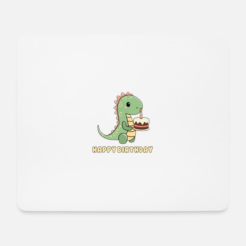 Dino mit einer Geburtstagstorte  - Mousepad (Querformat) - Weiß