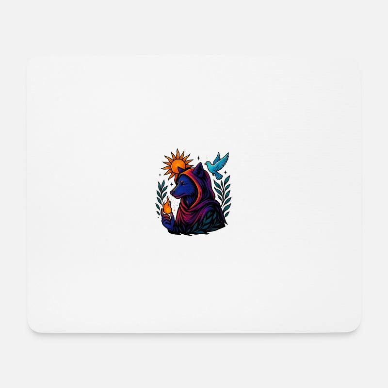 Llama del Espíritu – Arte Cósmico del Lobo - Tapis de souris (format paysage) - blanc