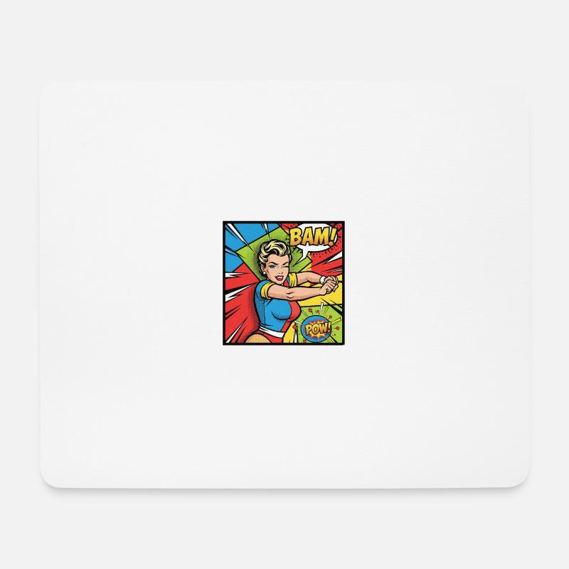 Pop Art Superheldin Kraftvoll - Mousepad (Querformat) - Weiß