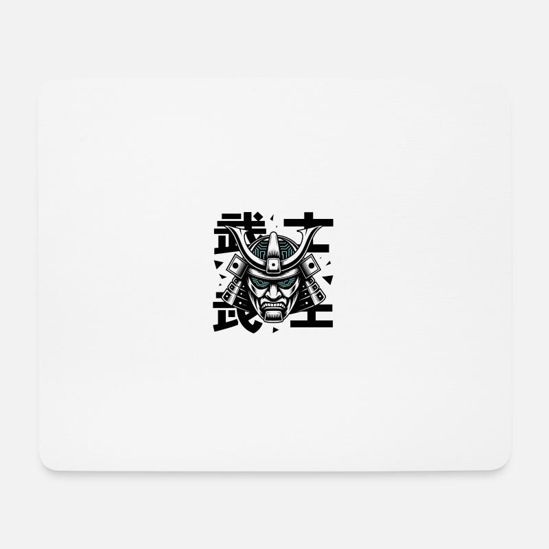 Futuristische Samurai-Masken-Glyphe - Mousepad (Querformat) - Weiß