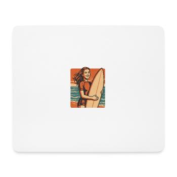 Retro Surferin am Sonnenuntergang - Mousepad (Querformat) - Weiß - Vorne