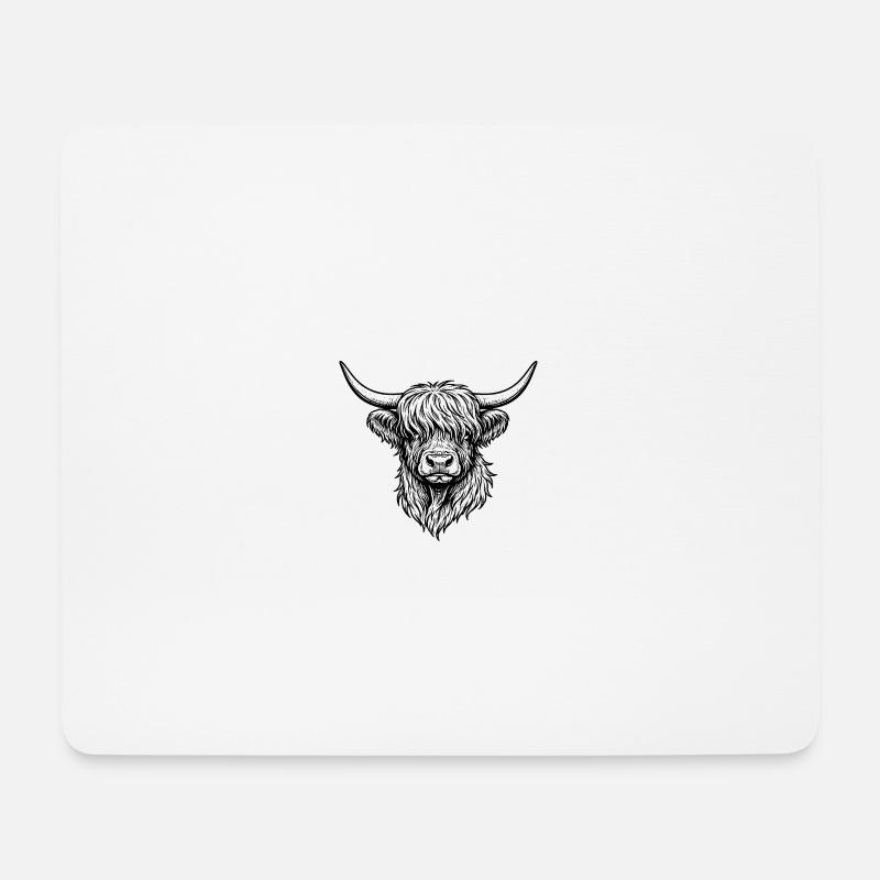 Highlander-Linienzeichnung in Schwarzweiß - Mousepad (Querformat) - Weiß