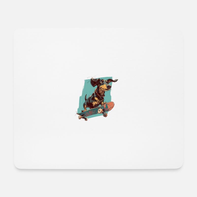 Skateboard-Dackel - Mousepad (Querformat) - Weiß