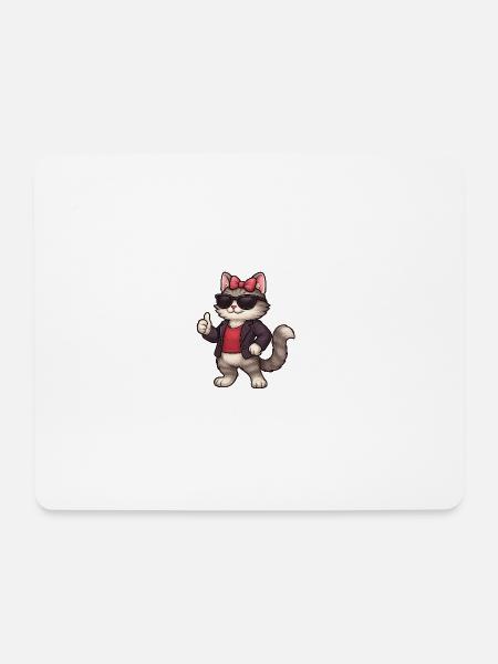 Cooler Katze mit Lederjacke - Mousepad (Querformat) - Weiß