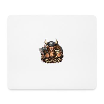 Viking Kriegerin mit Helm und Bier - Mousepad (Querformat) - Weiß - Vorne
