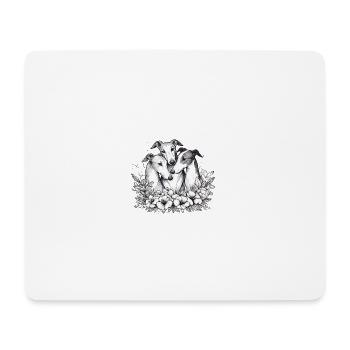 Drei Windhunde im Blumenkreis - Mousepad (Querformat) - Weiß - Vorne