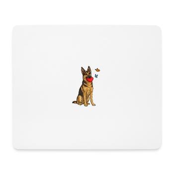 Deutscher Schäferhund mit Herz und Schmetterlingen - Mousepad (Querformat) - Weiß - Vorne