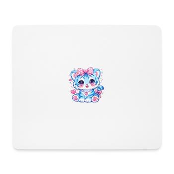 Tigre Bleu Kawaï Girly – Cute & Félin - Tapis de souris (format paysage) - blanc - Devant